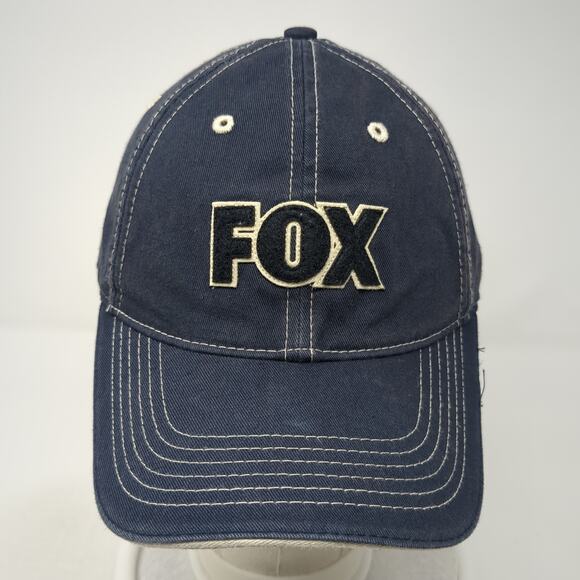 FOX Strapback Hat Blue One Size Adjustable Spell Out Solid Vent Holes - Picture 2 of 10